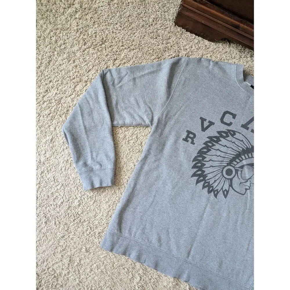 RVCA Sweatshirt Men M Gray Native American Graphic Indian-Chief Skater Steetwear